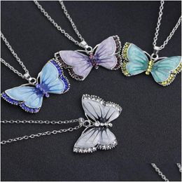 Pendant Necklaces Butterfly Sweater Chain Necklace Lucky Enamel Crystal Long Animal Designer Jewellery Fashion Drop Delivery Pendants Dhshu