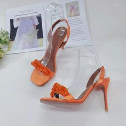 s Sandals Pink Rhinestone Woman Open Toe Orange Satin Slingback High Heels Lady Sexy Wedding Shoes Sandal Rhinetone Heel Shoe