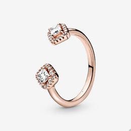 18K Rose Gold Wedding Rings for Pandora Square Sparkle Open Ring Set designer Jewellery For Women Girls Crystal diamond 925 Silver Love ring with Original Box wholesale