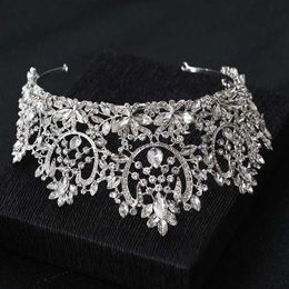 Other Fashion Accessories European Baroque Sparkling Crystal Big Bridal Tiara Crown Rhinestone Pageant Diadem Couronne De Mariage Wedding Hair Access J230525
