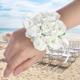 Decorative Flowers 2pcs Rose Wrist Corsage Bracelet Bridesmaid Sisters Hand Wedding Accessories Party Decor Artificial
