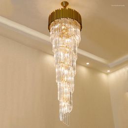 Chandeliers Led Staircase Long Modern Simple Light Luxury Villa Duplex Living Room Crystal Large