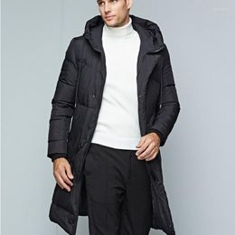 Men's Down High Quality Classic Black Business Men Jacket Loose Fit Winter Thicken Warm Mens Overcoat Casual Hooded Long Coat Parkas