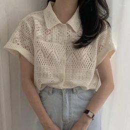 Women's Blouses Crochet Embroidered Lace Shirt Women Blusas Mujer Hollow Out Short Sleeve Blouse Lady Femininas Elegant OL Tops Shirts