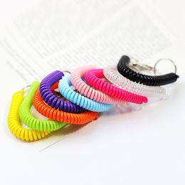 2022 Spiral Stretch Keychain NEW Elastic Rope Key Ring Metal Carabiner For Outdoor Anti-lost Phone Spring Key Cord Clasp Hook