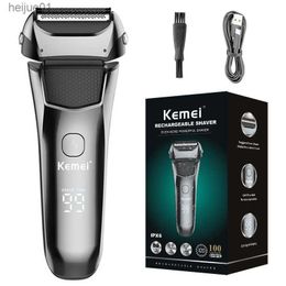 Electric Shavers Kemei Washable Wet Dry Electric Shaver For Men Face Beard Electric Razor Rechargeable Head Bald 3-Blade Shaving Machine System L230518