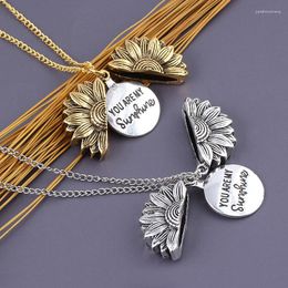 Pendant Necklaces You Are My Sunshine Sunflower For Women Rose Gold Silver Color Long Chain Sun Flower Necklace Fashion Jewelry