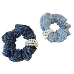 Pony Tails Holder Fashion Hair Accessories Women Denim Pearl Large Intestine Tie Rubber Band Small Fragrant Flower Head Rope Drop De Dhxfw