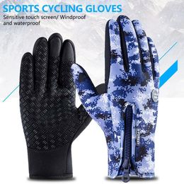 Cycling Gloves Motocycling Camouflage Zipper Winter Men Women Thermal Hand Warmers Windproof Bicycle Accessories