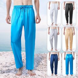 Men's Pants Men Satin Casual Silk Pajama Bottoms Sleepwear Soft Drawstring Trousers Nightwear Lounge