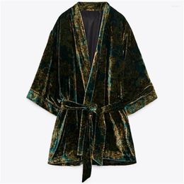 Women's Jackets COS LRIS Autumn And Winter Women's Retro Chic Cardigan With Belt Velvet Texture Loose Kimono Coat 3046/385