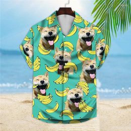 Men's Casual Shirts Men's Shirt Summer Hawaiian Floral Dog Graphic Prints Turndown Red Street Short Sleeves Button-Down Print Clothing