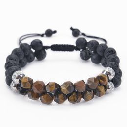 Men Tiger Eye Beads Bracelet Natural Irregular Stone Hematite Bracelet Double Layer Charm Bracelets Healing Jewellery Gift