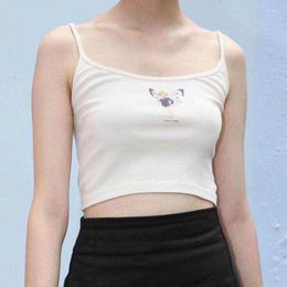 Women's Tanks Butterfly Elf Beige Crop Top Women 2023 Summer Sexy Slim Lace Trim Cotton Soft Camis Tops Femme Vintage Casual Y2k Tank Blusas