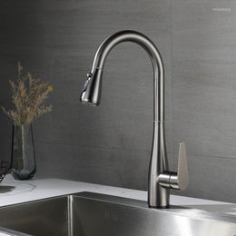 Kitchen Faucets Gun Grey Copper Sink & Cold Soild Brass Mixer Taps Pull Out Single Handle Deck Rotating Nickel/Black/White