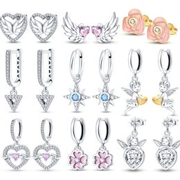 Charms silver 925 original Love Cupid Earrings Couple Earrings Charm Heart pendientes Valentine's Day Gift earrings for women