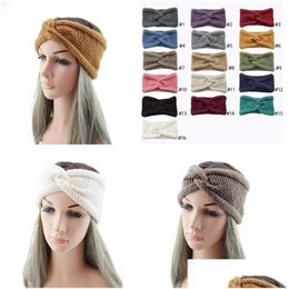 Headbands Dhs Ins New 16 Colors Lady Girls Knitted Designer Hairbands Crochet Twist Headwear Headwrap Women Hair Accessories Drop De Dhctw