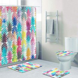 Shower Curtains Whimsical Tropical Watercolour Pineapple Pattern Bathroom Curtain Set Hawaiian Pastel Fruit Summer Bath Rug Decor