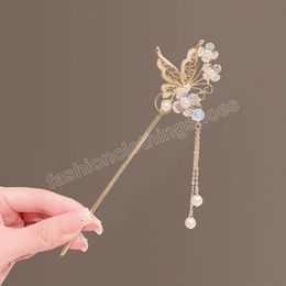 Vintage Chinese Style Hair Stick Tassels Pearls Hairpins Elegant Butterfly Flower Hair Pins Clip Summer Accessories Gifts