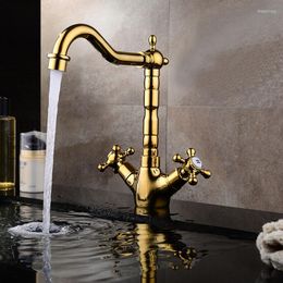 Bathroom Sink Faucets Solid Brass Antique Faucet Cold And Water Basin Tap 1 Hole Double Handle Hintage Kitchen