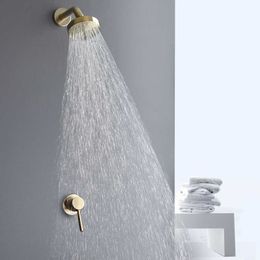 Bathroom Shower Sets Tuqiu Bathroom Shower Set Brushed Gold Round Rainfall Shower Faucet Wall Mounted Nickel Shower Mixer Bathroom Shower Head G230525