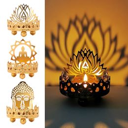 Candle Holders Retro Hollow Carved Tealight Candle Holder Buddha Ghee Lamp Holder Light Desktop Decoration Ornaments Buddhist Supplies Gift 230525