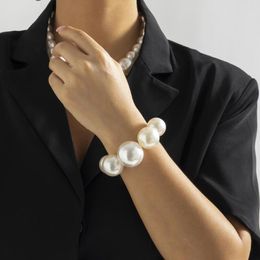 Charm Bracelets Lacteo Punk Retro Big White Imitation Pearl Beads Bracelet Bangle For Women Female Fashion Jewellery Exaggerated Gifts