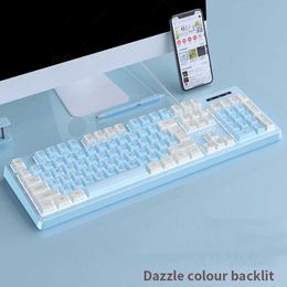 Teclados para jogos azuis rosa Teclado de teclado Mechanical Wired USB RGB Backlit Color Matching 104 Teclados Teclados para PC Gamer Gamer G230525