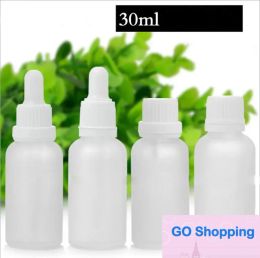 White Dropper Cap Glass Round Dropper Bottle 30ml Travel Portable Frosted Essential Oil Container 30 ml 550pcs Lot Top Quality