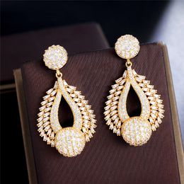 Luxurious Vintage 18k Gold Earring Designer for Woman White Full AAA Cubic Zirconia Copper Bridal Wedding Engagement Silver Womens Diamond Earring Jewellery Gift