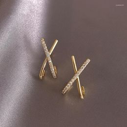 Stud Earrings VENTFILLE 925 Sterling Silver Gold Cross X-shaped For Woman Girls Gifts Party Trendy Jewellery 2023