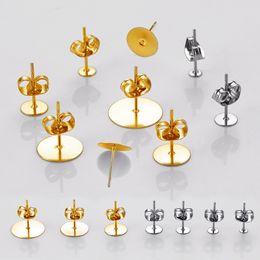 100Sets Gold Colour Stainless Steel Ear Studs Earring 3-10mm Base with Earring Back Plug Jewellery Making DIY Findings Supplies