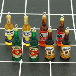 10pcs/lot European Popular Resin Beer Bottle Charms For Keychain Earring Funny Pendant Accessory DIY Bar Jewellery Make