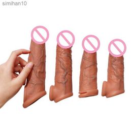 Dildos/Dongs Realistic Penis Extender Sleeve Cover Header Case Reusable Delay Ejaculation Dick Enlargement Extension Men Male Sex Tool L230518