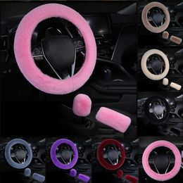 Steering Wheel Covers Universal Steering-wheel Plush Car Steering Wheel Covers Winter Faux Fur Hand Brake Gear Cover 3 Pcs/ Set Car Accessories G230524 G230524