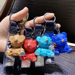 Keychains New leather woven rope DIY bear cartoon cute animal doll female couple bag car charm keychain girl gift G230525