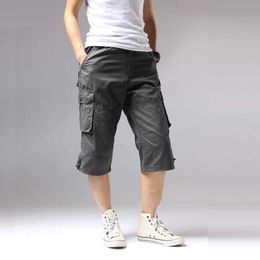 Men's Shorts Long distance cargo shorts knee pockets casual cotton elastic waist Bermuda men's military style summer 2022 Capri Breeze Army P230524