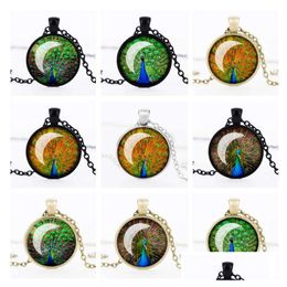 Pendant Necklaces Female Vintage Peacock Feather Time Gemstone Pendants Necklace Gsfn344 With Chain Mix Order Drop Delivery Jewellery Dhj9V