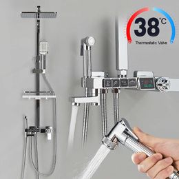 Bathroom Shower Sets Digital Display Thermostatic Shower Faucet Chrome Bathroom Shower Set Rainfall Shower Bath Faucet Bathtub Faucet Bidet Faucet G230525