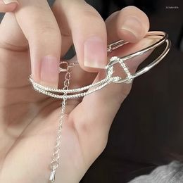 Link Bracelets Simple Design Geometric Adjustable Bracelet Silver Color Arc Knotting Chain Bangle For Women Girl Men Beads Jewelry Gift