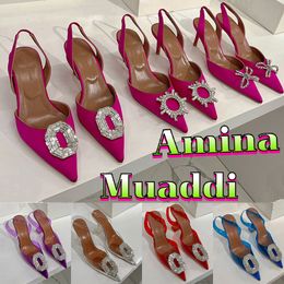 Muaddi Womens Amina Sandals Designer High Heels Clear Rosie Begum Crystal украшенные насосы Camelia стеклянная шелковая каблука мулы женские роскошные туфли для вечеринок