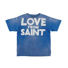 Men's T-Shirts ss Saint Michael love from saint letter print Men Women 1 1Retro Wash Old High Quality Casual Streetwear T-shirt Tees 230525
