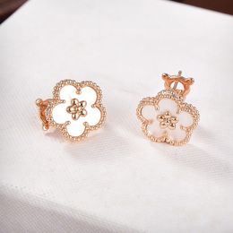 European Fancy Designers Flower White Fritillaria Rose Gold Luxury Earrings Women Fine Charm Jewelry Wedding Gift Trend 2023