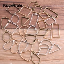 10Pcs/30Pcs 7 Colour Geometric Figure Charm Hollow Glue Blank Pendant Tray Bezel Charms DIY Bracelet Necklace Handmade Bezel Mould