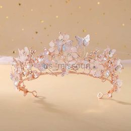 Other Fashion Accessories KMVEXO Bridal Crown Baroque Pearl Rhinestone Crown Tiara Butterfly Hairband Wedding Hair Accessories Princess Crown Bride T J230525