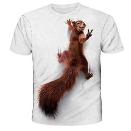 Mens T-Shirt Tee Funny T Shirts Graphic Animal Squirrel Round Neck Sea Blue Green Blue Yellow Red 3D Print Daily Holiday Short Sleeve Print Clothing Apparel Basic Stree