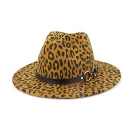 Wide Brim Hats Bucket Men Women Leopardprint Jazz Felt Hat Flat Fedora With Belt Buckle Panama Trilby Cap Party Formal Top Drop De Dhmwd