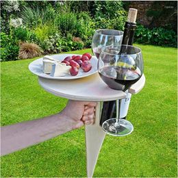 Camp Furniture Foldable Wine Table Stake For Sand And Grass Portable Beach Sturdy Lawn Garden Round Wooden Camping