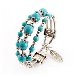 Tennis Threelayer Beads Tibetan Sier Turquoise Bracelets Gstqb039 Fashion Gift National Style Women Mens Diy Bracelet Drop Delivery J Dhlu6