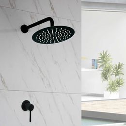 Bathroom Shower Sets Rain Shower Set Bathroom Stainless Steel Round Ultra-thin 10 Inch Shower Head Silver Chrome Gold Black Grey Hot Cold Shower Kit G230525